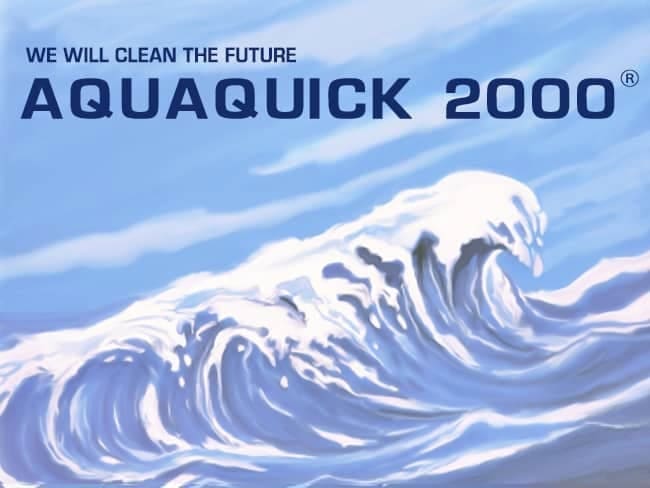 AQUAQUICK 2000 Industrial Degreaser & Oil Spill Dispersant 43 AQUAQUICK LOGO ORIGINAL gladgestreken versie blauw lettertype